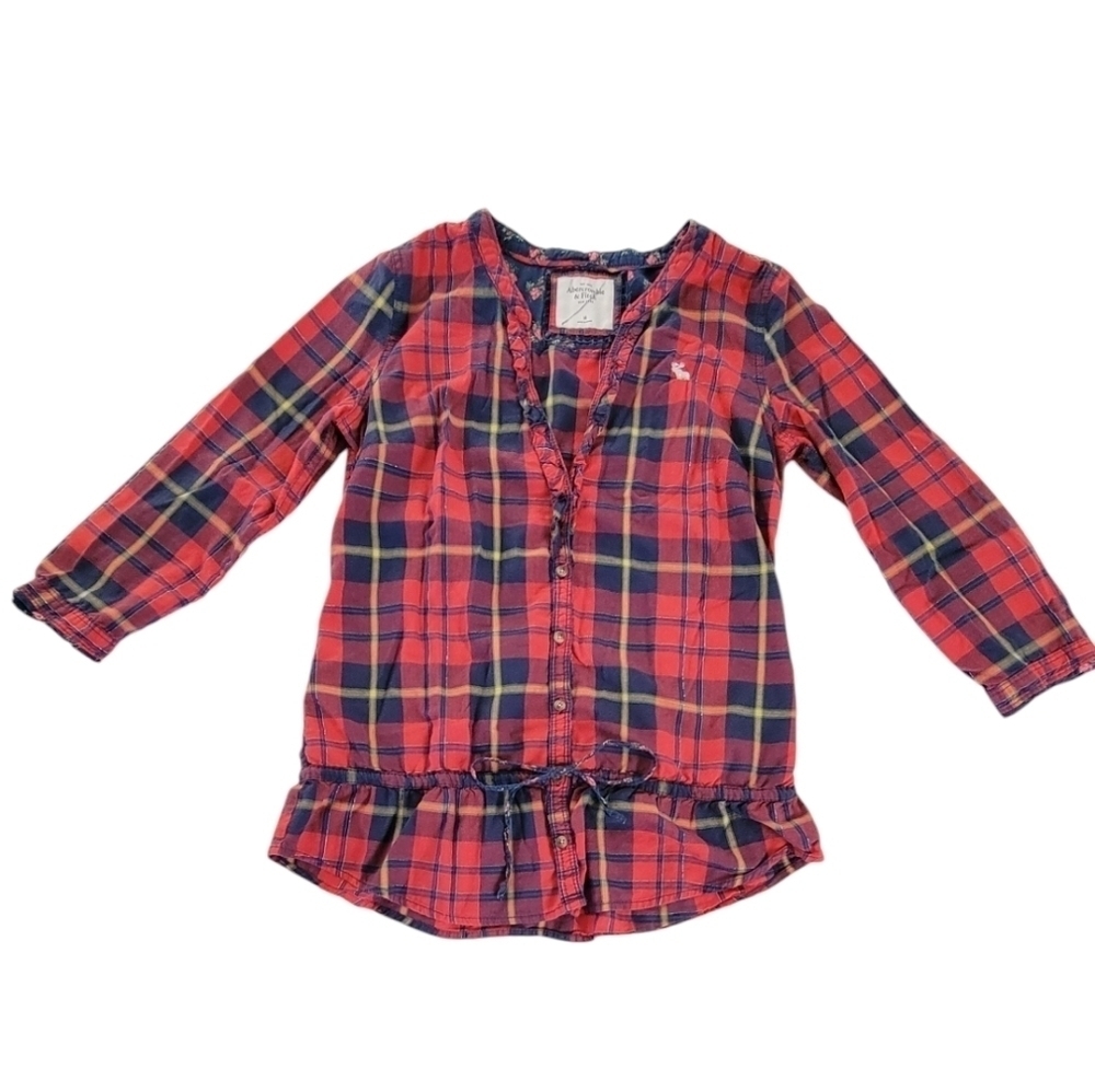 A&F Red Plaid 3/4 Sleeve Top